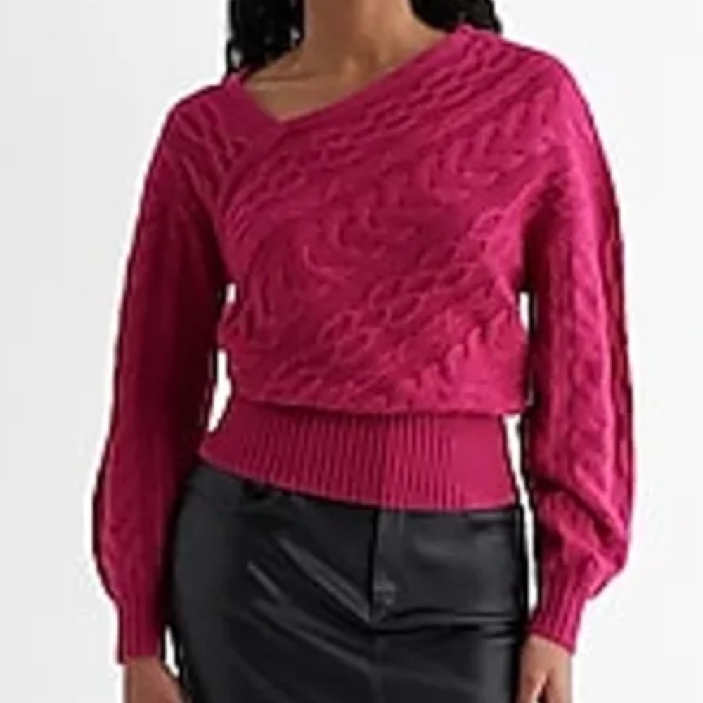 NWT Cable Knit Asymmetrical Long Sleeve Sweater in Bright Fuchsia XL